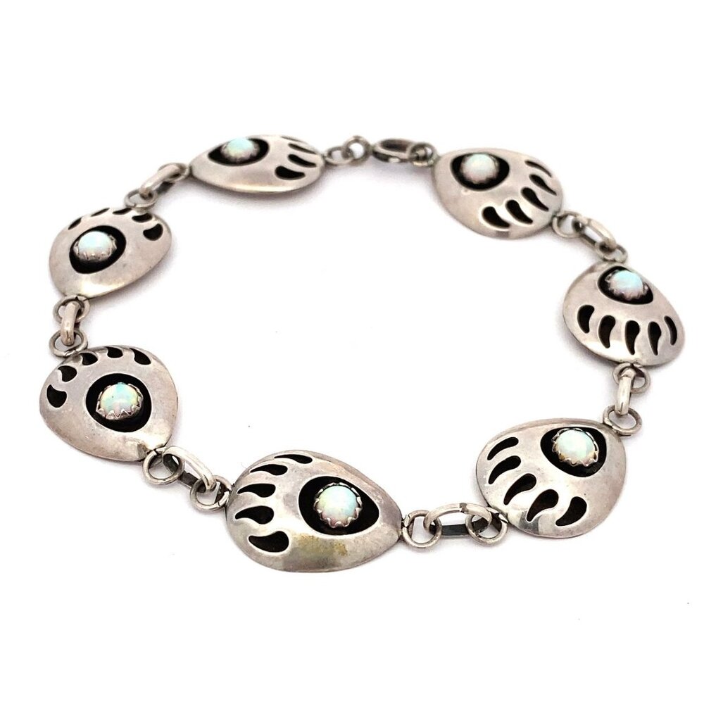 Sterling Silver Gilson Opal Shadowbox Bear Claw Bracelet